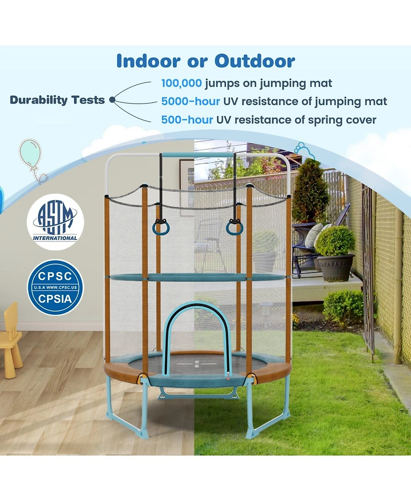 Gouun 60 Inch Trampoline with Gymnastic Bar and Rings for Kids