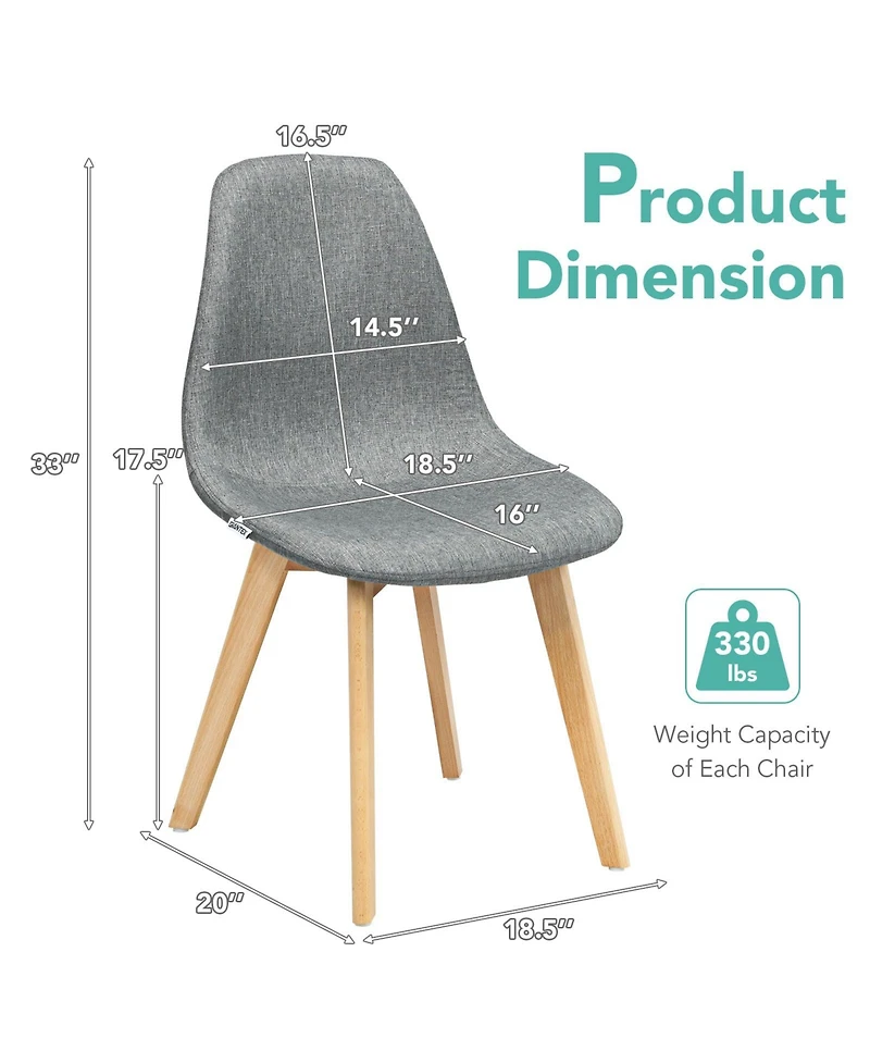 Gouun 4 Pieces Modern Dining Chair Set with Wood Legs and Fabric Cushion Seat