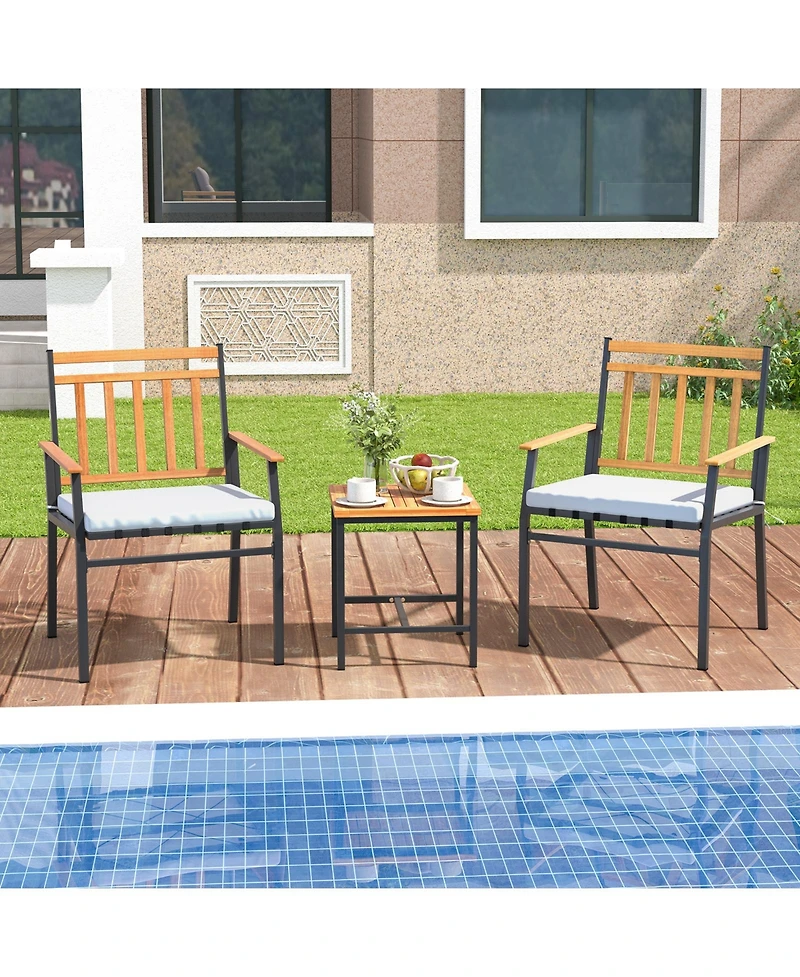 Gouun 3 Pieces Outdoor Furniture Set Acacia Wood Patio Conversation Set with Cushions