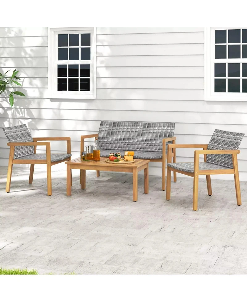 Gouun 4-Piece Patio Furniture Set with Loveseat Single Chairs and Table