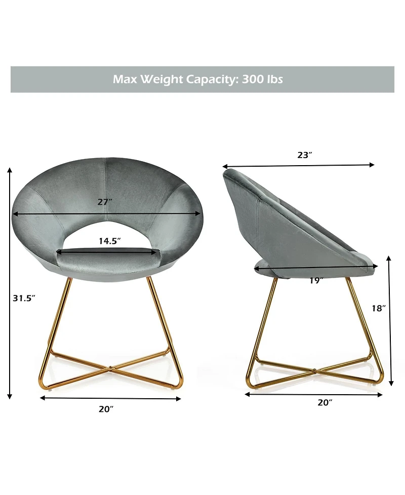 Gouun Modern Accent Velvet Dining Arm Chair with Metal Legs and Soft Cushion