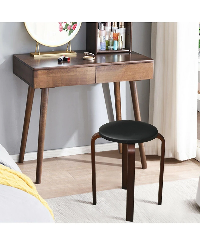 Gouun Set of 4 Bentwood Round Stool Stackable Dining Chairs with Padded Seat