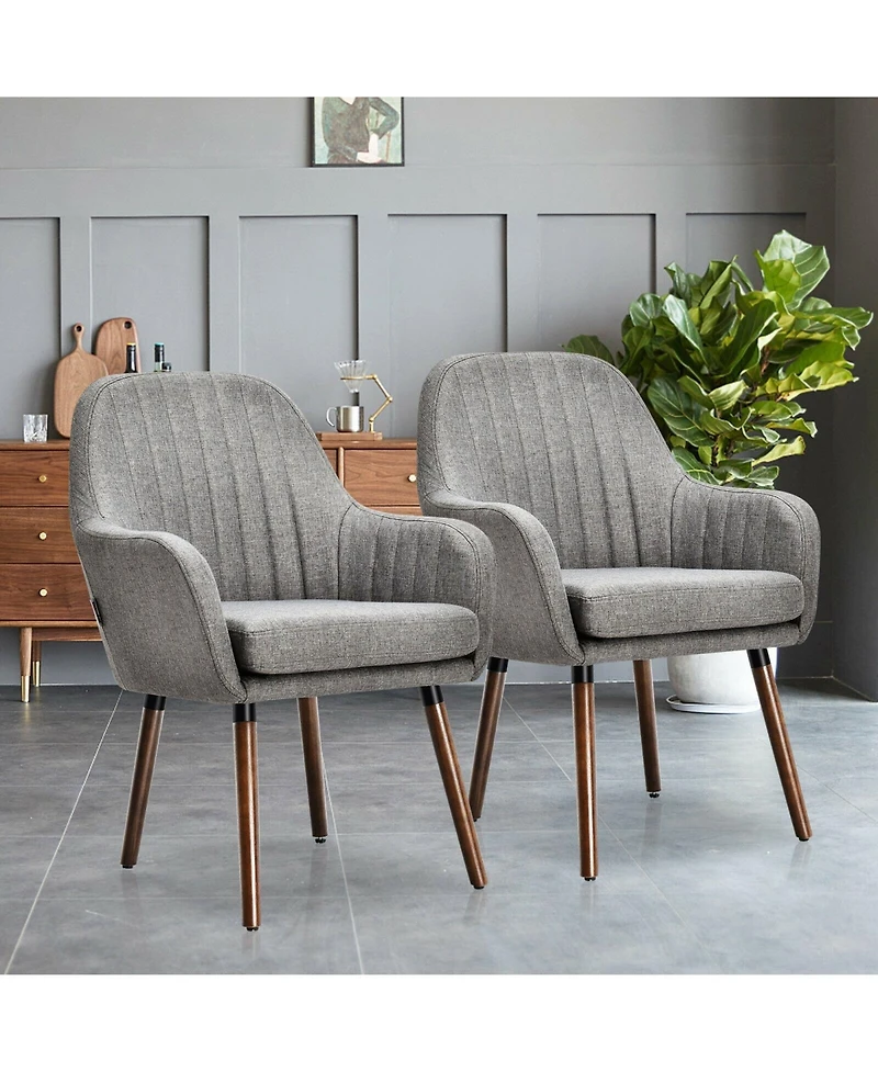 Gouun Set of 2 Fabric Upholstered Accent Chairs with Wooden Legs