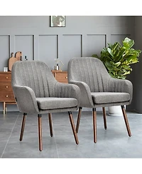 Gouun Set of 2 Fabric Upholstered Accent Chairs with Wooden Legs