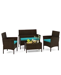 Gouun 4 Piece Patio Rattan Conversation Set with Cozy Seat Cushions