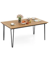 Gouun 63 Inch Rectangular Outdoor Dining Table for 6 People with Acacia Wood Tabletop and Umbrella Hole-63 inches