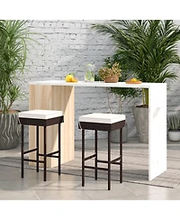 Gouun Patio Rattan Barstools Set of with Footrest and Soft Cushions for Backyard Balcony- Pieces