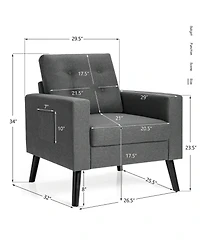 Gouun Mid-Century Upholstered Armchair Club Chair with Rubber Wood Legs