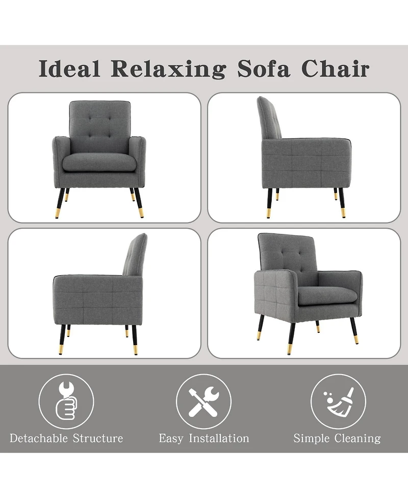 Gouun Linen Fabric Accent Chair with Removable Seat Cushion