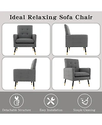 Gouun Linen Fabric Accent Chair with Removable Seat Cushion