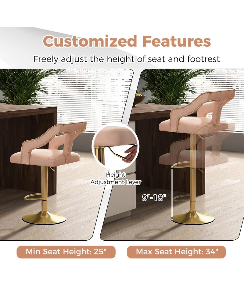 Gouun Set of 2 Bar Chairs with Footrest and 2-Layer Electroplated Metal Base
