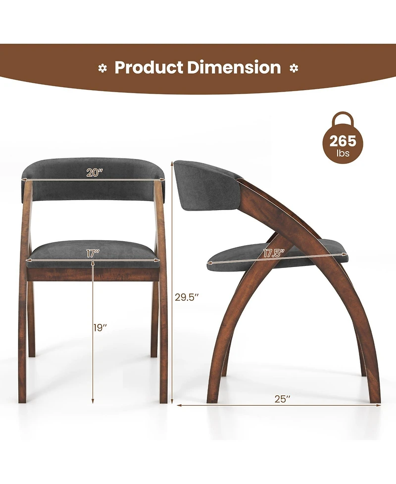 Gouun Dining Chair Set of 2 with Padded Cushion and Curved Back for Living Room