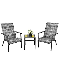3 Pieces Patio Rattan Bistro Set with High Backrest and Armrest
