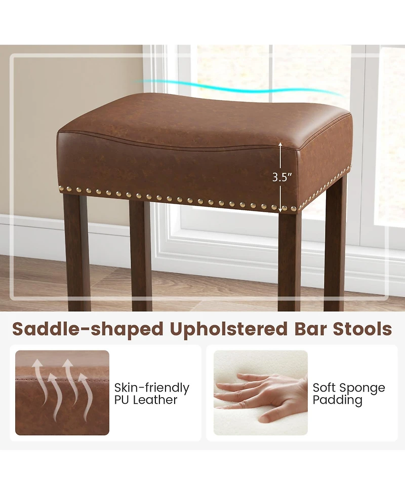 Gouun Upholstered Bar Stools Set of 2 with Footrests for Counter