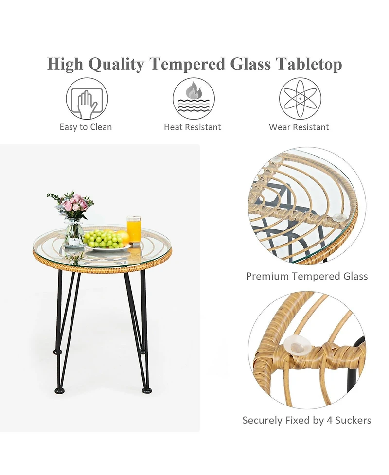 Gouun 3 Pieces Rattan Furniture Set with Cushioned Chair Table