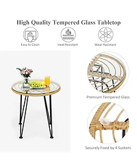 Gouun 3 Pieces Rattan Furniture Set with Cushioned Chair Table