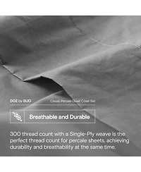 Doz by Sijo Doz 100% Long Staple Percale Cotton Duvet Cover Set, Hotel Cool Crisp, Breathable, Durable