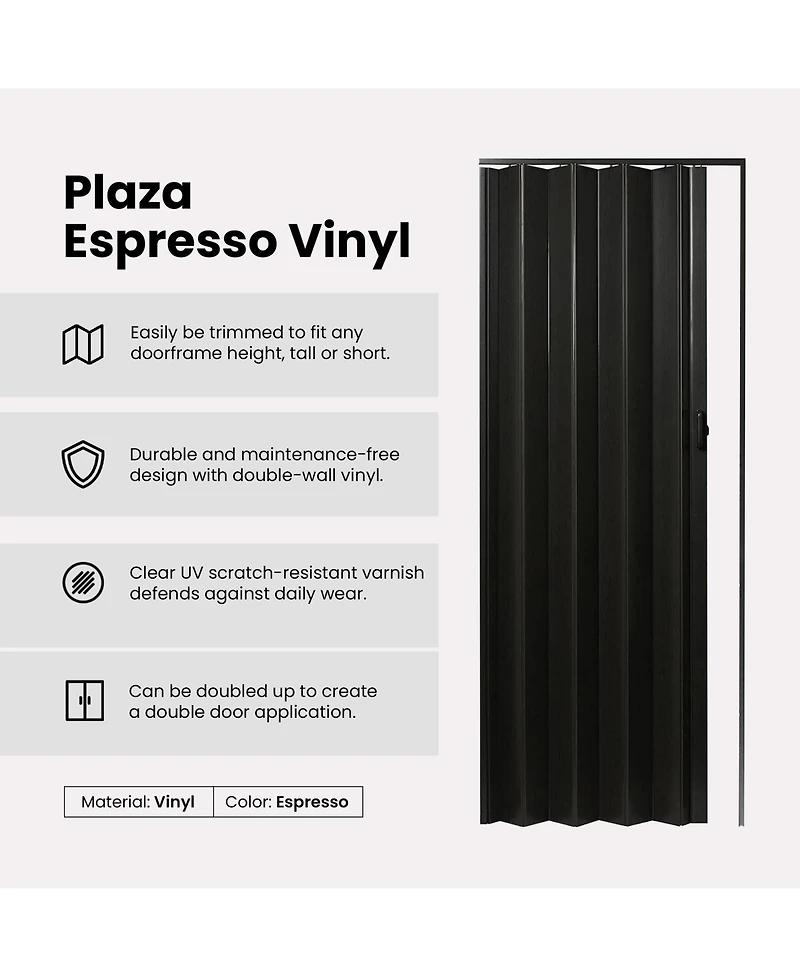 Ltl Home Products 36 x 80 Inch Plaza Espresso Vinyl Accordion Door with Hardware