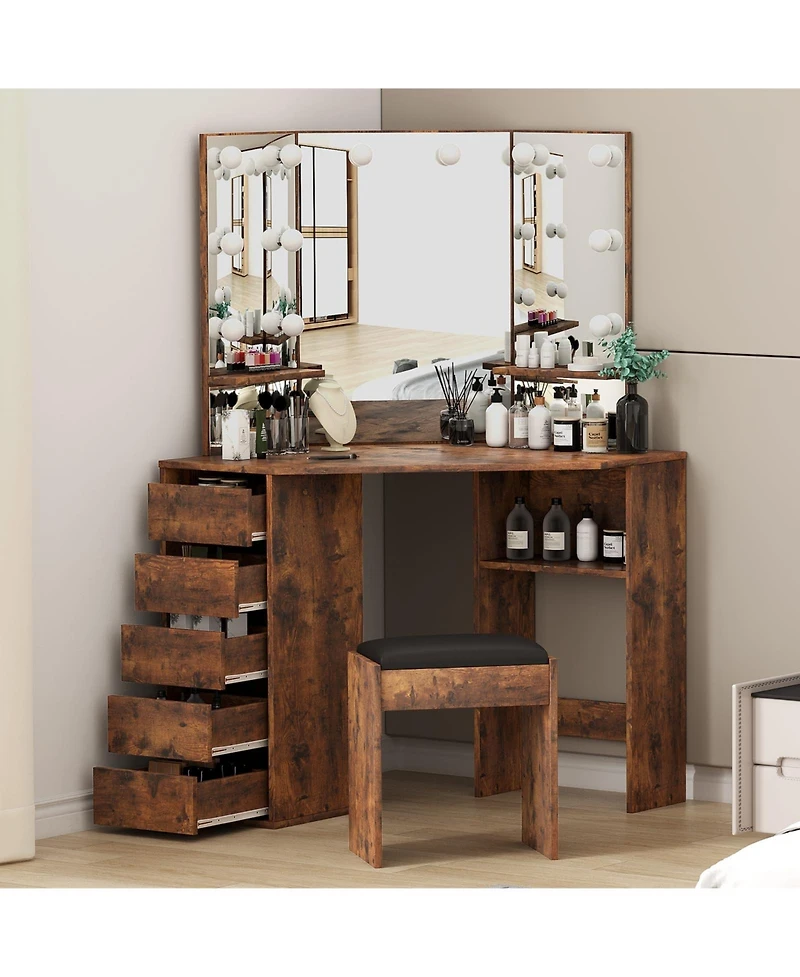 gaomon Vanity Desk with Mirror and Lights - Vanity with 3 Lighting Options