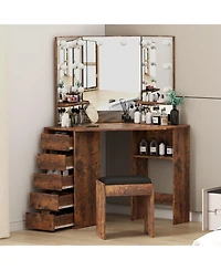 gaomon Vanity Desk with Mirror and Lights - Vanity with 3 Lighting Options