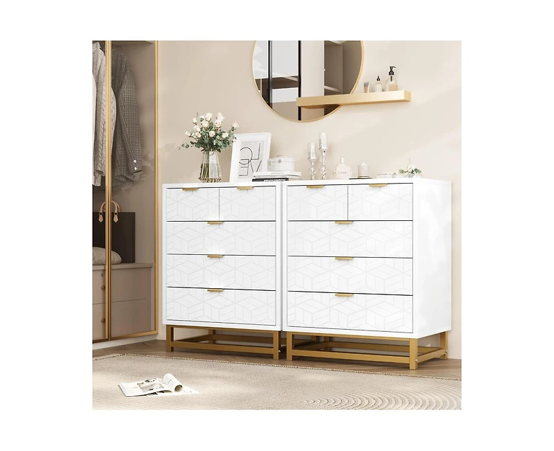 gaomon Dresser for Bedroom, 5 Drawer Dresser with Metal Legs, Modern Dresser Chest Organizer with Wide Storage, Chest of Drawers for Bedroom, Living R