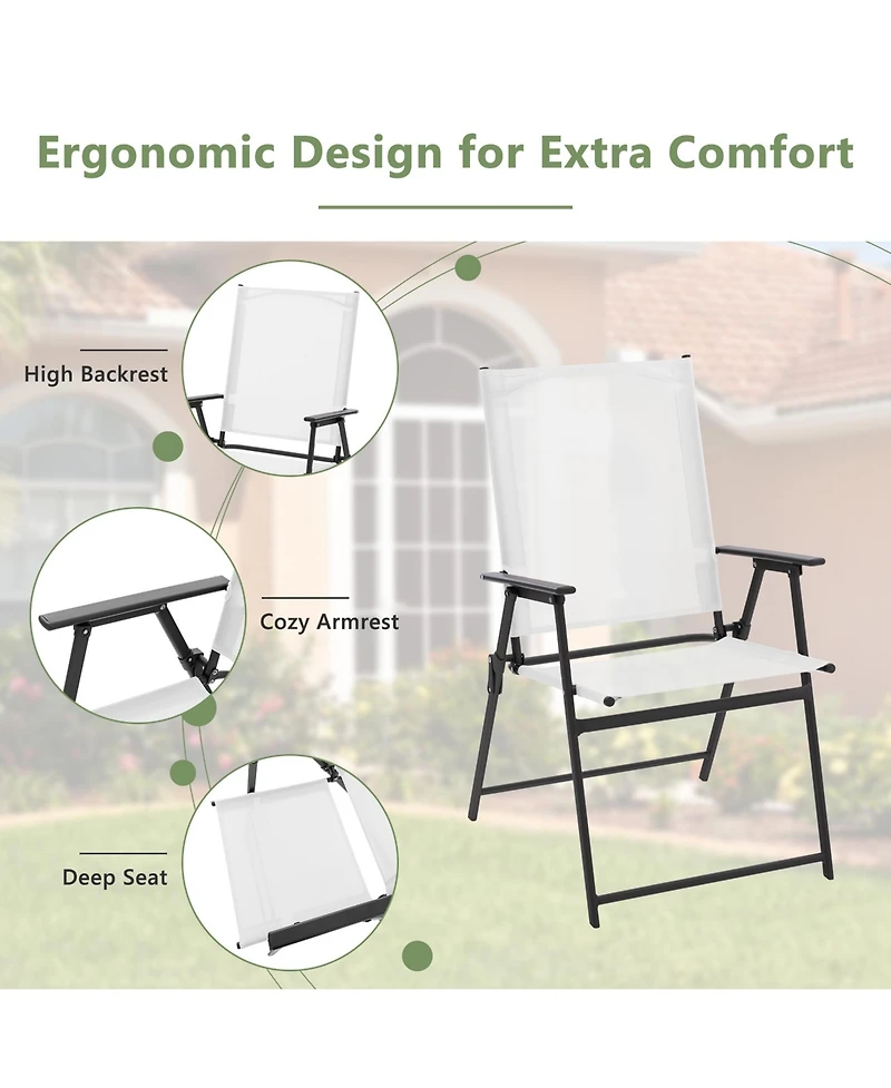 Gymax Set of 4 Patio Portable Metal Folding Chairs Dining Chair Set White