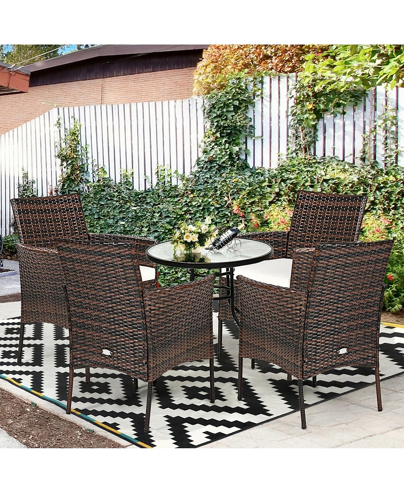 Gymax Patio 4PCS Rattan Arm Dining Chair Cushioned Sofa Furniture Brown
