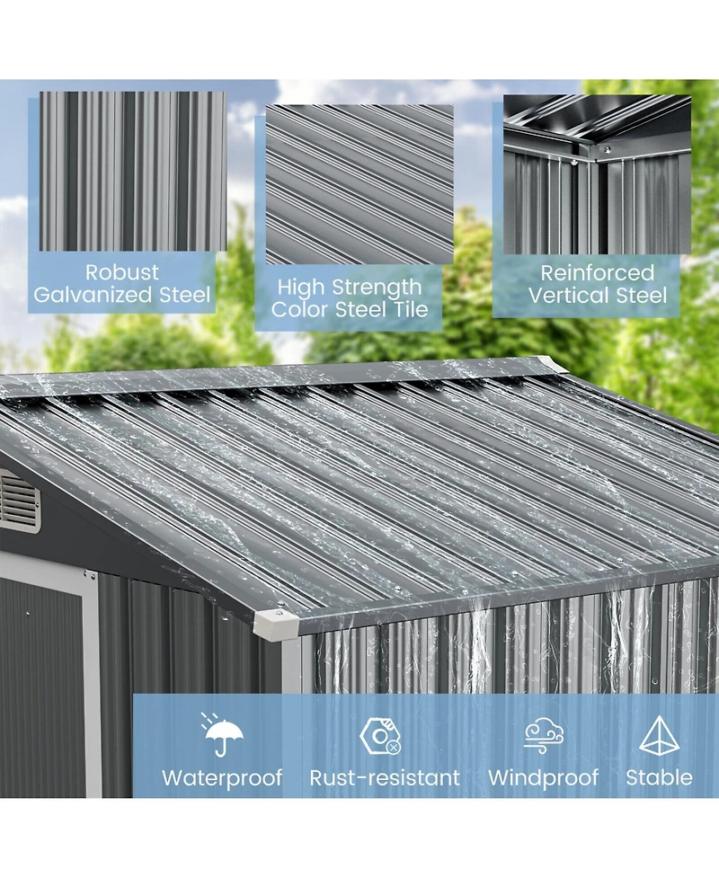 Gouun 6 x 4 Feet Galvanized Steel Storage Shed with Lockable Sliding Doors