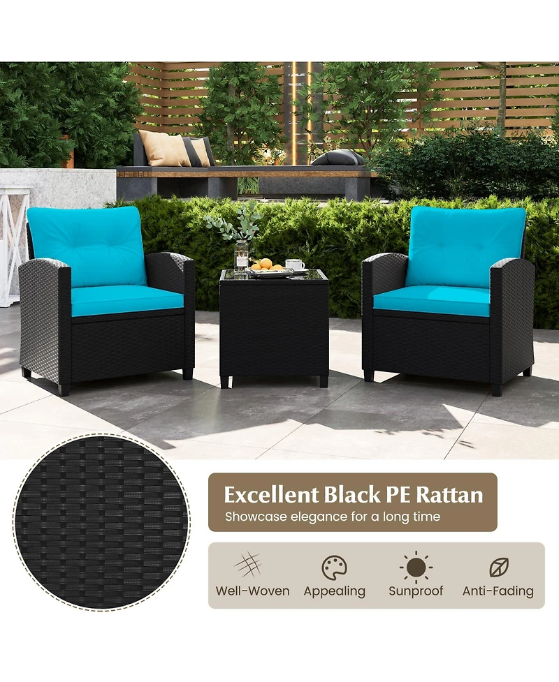 Gouun 3 Pieces Patio Furniture Set with Tempered Glass Table