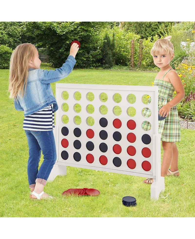 Gouun Wooden 4-in-a-row Game Set with 42 Pcs Chips and 600D Oxford Fabric Carrying Bag