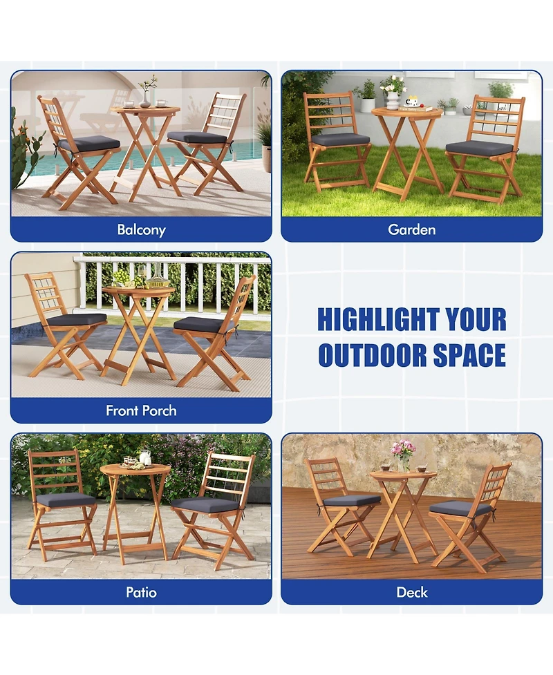Gouun 3 Pieces Acacia Wood Patio Bistro Set with Cushions