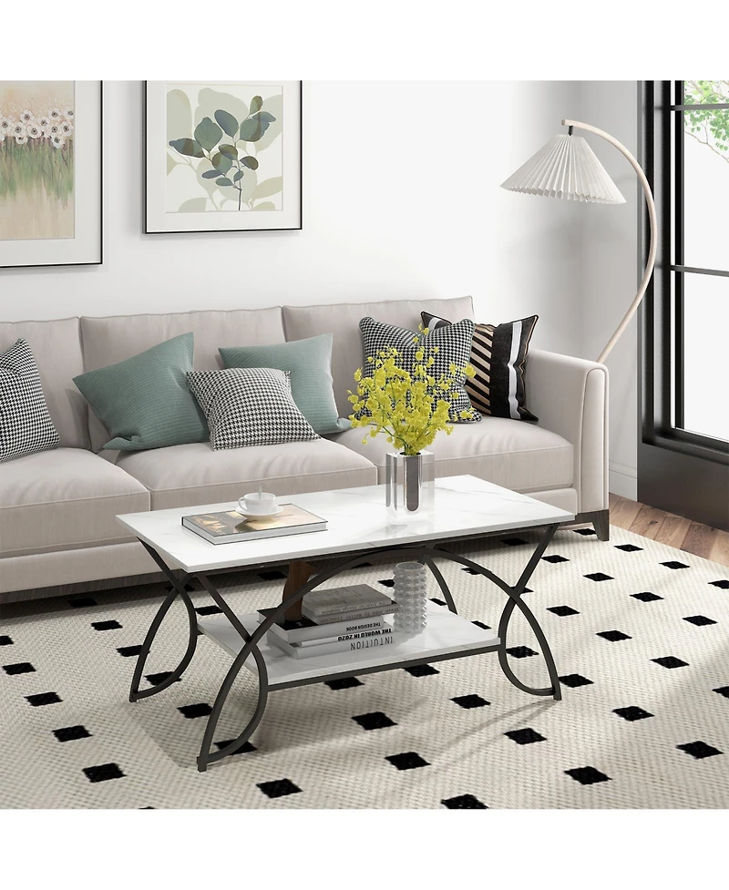 Gouun 2-Tier Faux Marble Table with Marble Top and Metal Frame