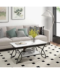 Gouun 2-Tier Faux Marble Table with Marble Top and Metal Frame