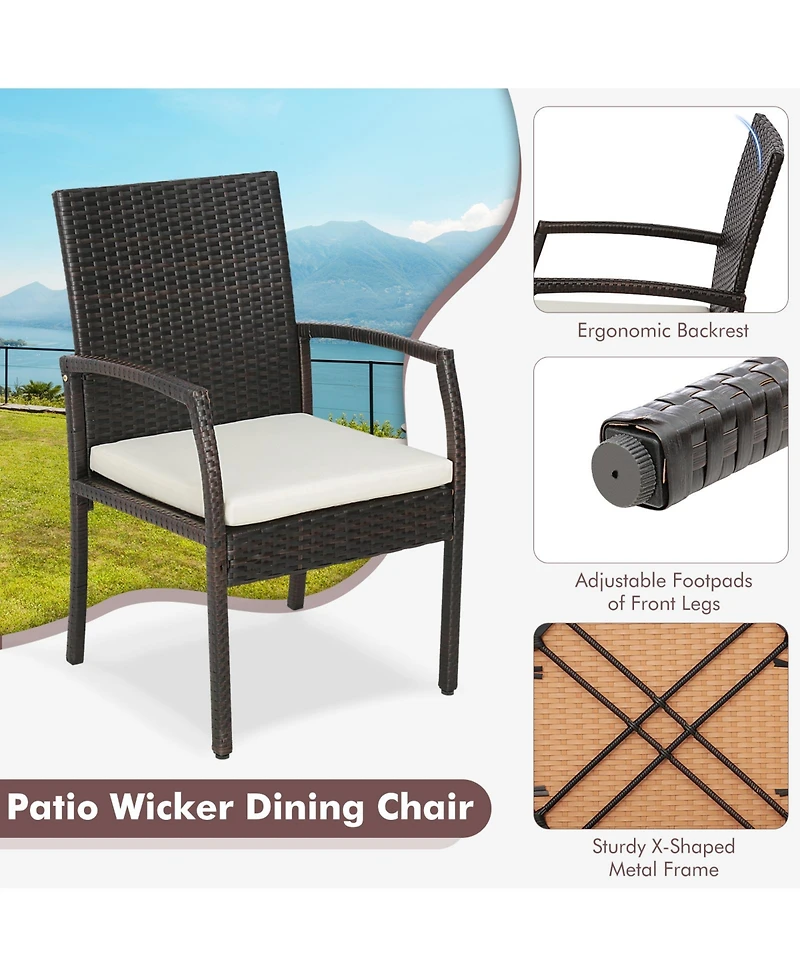 7 Pieces Patio Rattan Dining Set with Umbrella Hole-l-shaped Handrail