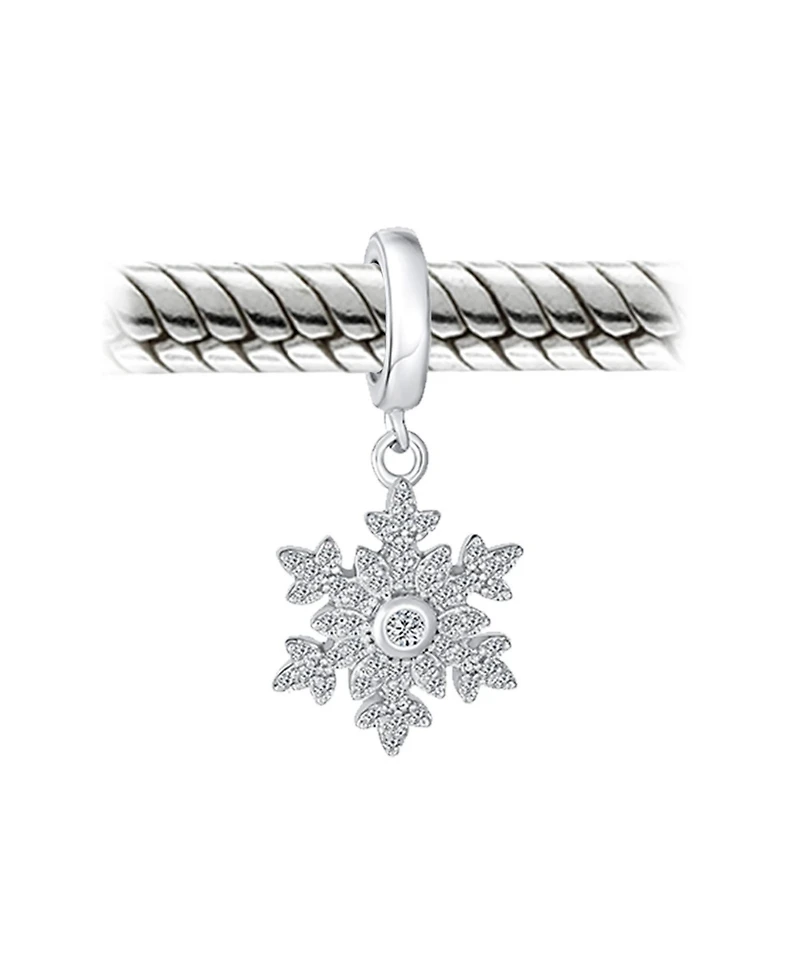 Bling Jewelry Christmas Dangle Snowflake Bead Charm .925 Sterling Silver