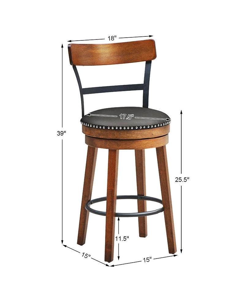 Gymax Set of 4 BarStool 25.5'' Swivel Counter Height Dining Chair with Rubber Wood Legs