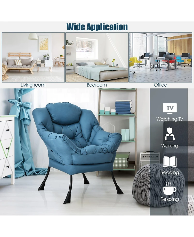 Gouun Modern Polyester Fabric Lazy Chair with Steel Frame and Side Pocket