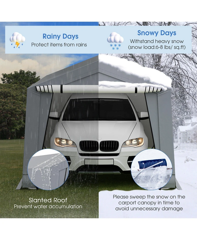 10 x 16 Feet Outdoor Heavy-Duty Carport with 2 Doors-10 x 16 ft
