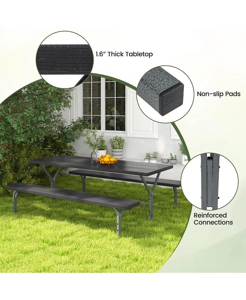 6 Feet Picnic Table Bench Set with Hdpe Tabletop for 8 Person