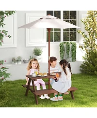 Gouun Outdoor 4-Seat Kid's Picnic Table Bench with Umbrella