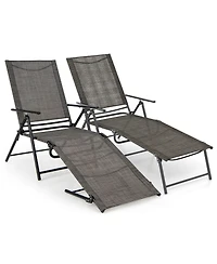 Gouun 2 Piece Patio Folding Chaise Lounge Chairs Recliner with 6-Level Backrest