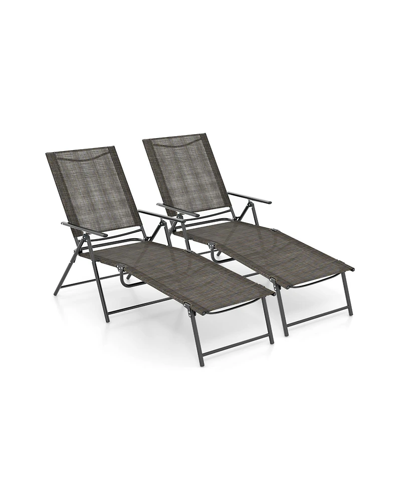 Gouun 2 Piece Patio Folding Chaise Lounge Chairs Recliner with 6-Level Backrest