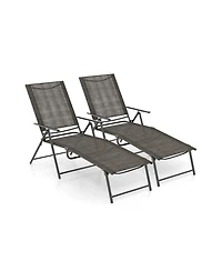 Gouun 2 Piece Patio Folding Chaise Lounge Chairs Recliner with 6-Level Backrest