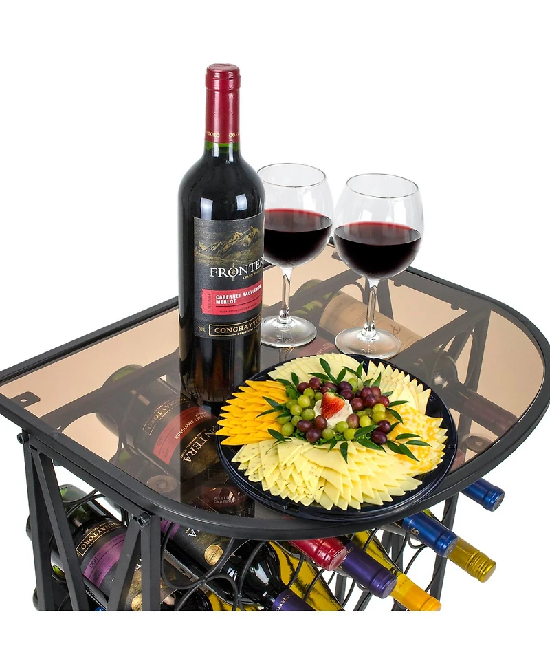 Sorbus Wine Rack Stand Bordeaux Chateau Style with Glass Table - Holds 30 Bottles