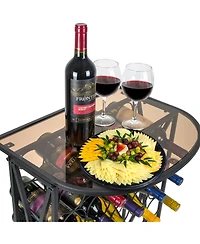 Sorbus Wine Rack Stand Bordeaux Chateau Style with Glass Table - Holds 30 Bottles