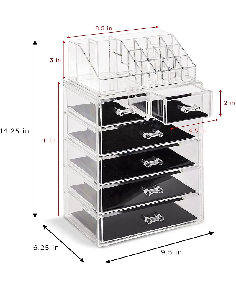 Sorbus 2 Piece Acrylic Makeup and Jewelry Storage Organizer Case (6 Drawers Lipstick Tray