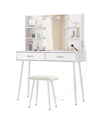 gaomon Vanity Desk with Mirror and Lights, Makeup Vanity Table with Drawers