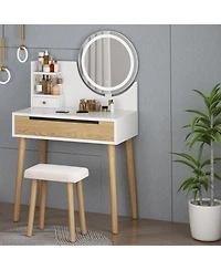 gaomon Vanity Desk with Stool - Makeup Table with Touch Light Mirror