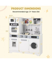 Gymax ids Play Kitchen Toy Set w/ Water Dispenser Sink Faucet Microwave Oven Utensils