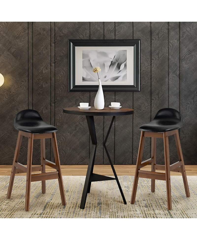 Gymax Set of 4 Upholstered Pu Leather Barstools 27.5'' Wooden Dining Chairs Black & Brown